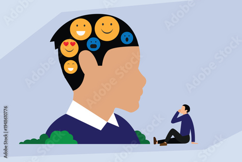 person reflecting on various emotions inside their mind 2d flat vector illustration
