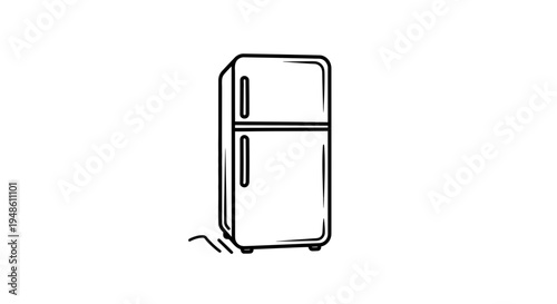 Hand-drawn illustration of a classic refrigerator, simple line art, white background