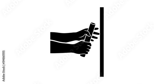 Hands Passing Baton in Relay Race, Sports Teamwork Concept, Black and White Icon
