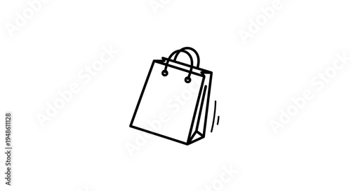 Hand-drawn shopping bag icon, simple doodle illustration of a paper bag with handles, isolated on white.