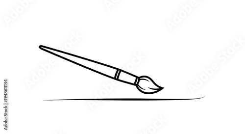 Hand-drawn paintbrush creating a simple line on a white background, art and creativity concept