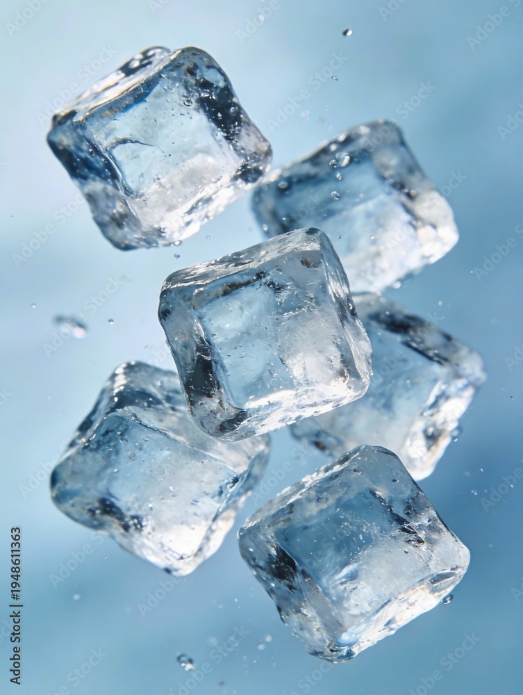 Obraz premium Floating Ice Cubes on Light Blue Background