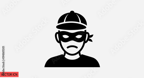 Criminal Icon, Bandit Mask, Hat, Robber Silhouette, Crime Concept
