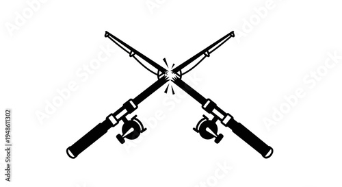Crossed Fishing Rods Silhouette Icon - Vector Illustration