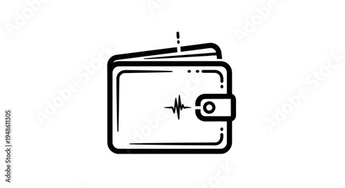 Digital Wallet Icon with Heartbeat Line - Secure Online Payment and Financial Health Concept