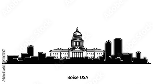 Boise Idaho USA Skyline Silhouette with State Capitol Building
