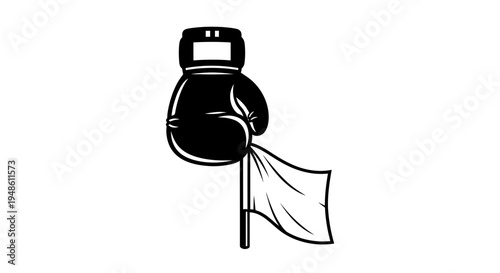 Boxing glove surrendering with white flag, symbol of defeat or concession in sports