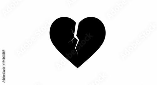 Broken Black Heart Icon Symbolizing Sadness, Pain, and Heartbreak