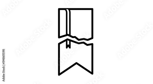Broken Bookmark Icon, Torn Page Symbol, Reading Concept, Literature Loss