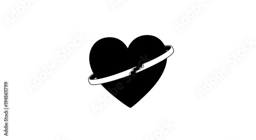 Black Heart with Ring and Lightning Bolt Symbolizing Love, Connection, and Energy