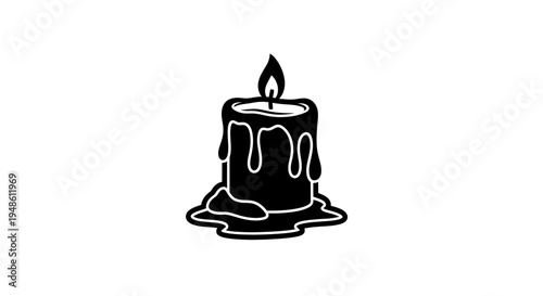 Black and White Silhouette of a Melting Candle with Flame