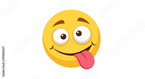 A cartoon emoji with a tongue-out expression and raised eyebrows against a plain white background.