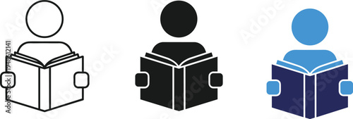 Collection of professional vector icons featuring blood donation, healthcare services, charity concepts, and people reading books for modern educational and clinical website design projects