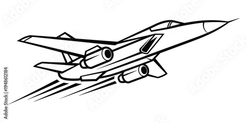 Military jet fighter vector illustration flying with speed motion lines in sky