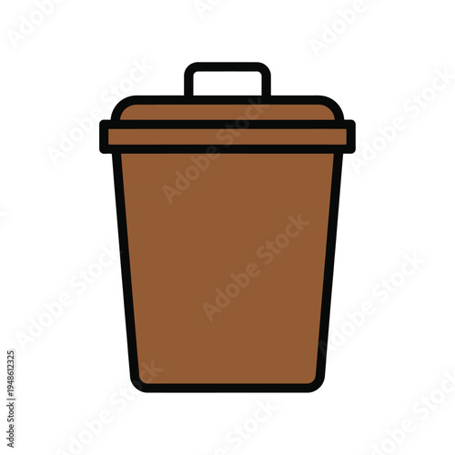 Brown Trash Can Icon Simple Vector Illustration.