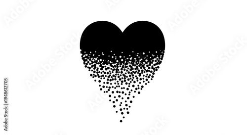 Abstract Black Heart Dissolving into Dots on White Background