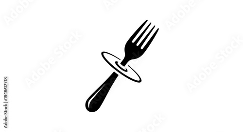 Abstract Fork Icon with Ring, Minimalist Food Symbol, Restaurant Logo Element