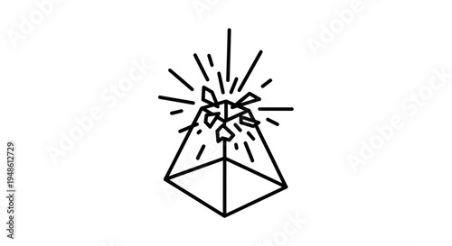 Abstract geometric pyramid exploding with light rays, symbolizing breakthrough and innovation