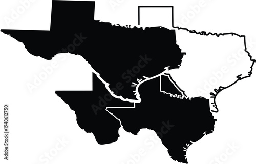 Black and white outline map highlighting specific texas regions