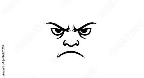 Angry Face Icon, Frowning Expression, Negative Emotion, Cartoon Style