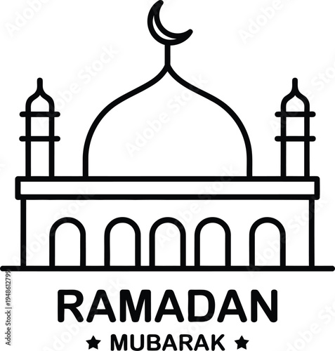 Blackline minimalist mosque celebrating ramadan blessings dome crescent minarets arches