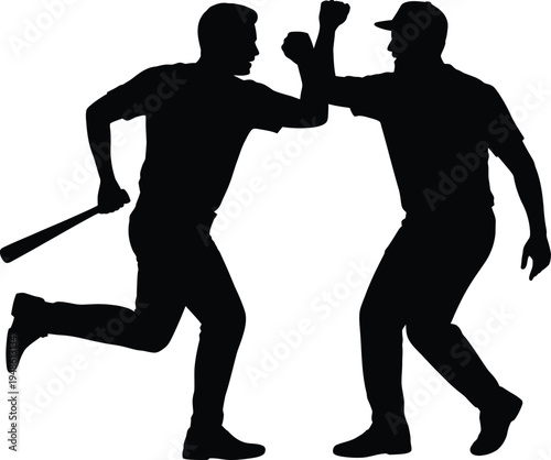 Silhouetted baseball players in dynamic batting stance showing athletic conflict