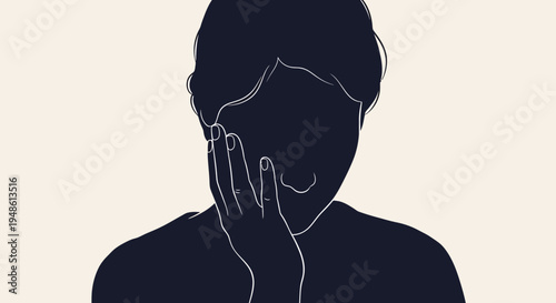 Silhouette of a person touching their face, conveying worry or deep thought, minimalist illustration