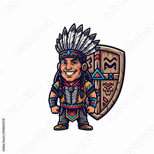 Native American Warrior with Feather Headdress Shield