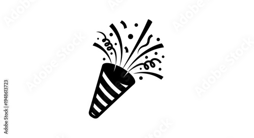Party Popper Exploding With Confetti and Streamers, Celebration Icon