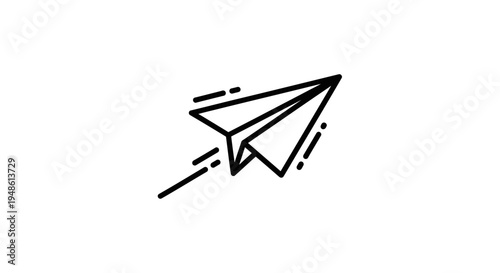 Paper Airplane Flying Fast, Line Art Icon, Speed and Travel Concept
