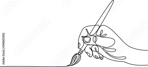 Continuous line drawing hand holding paintbrush artistic creativity flat vector