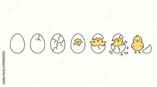 Chick hatching process illustrated in vector icons from egg stages