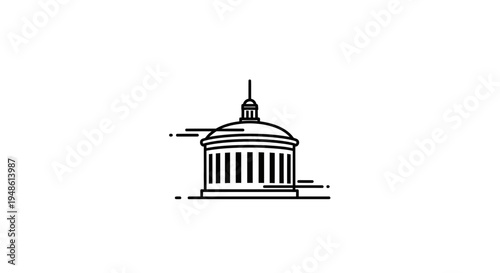 Minimalist Line Art Icon of a Classical Government Building with Dome