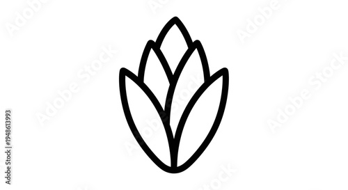 Minimalist line art icon of a hop cone, symbolizing brewing, beer, and organic ingredients.