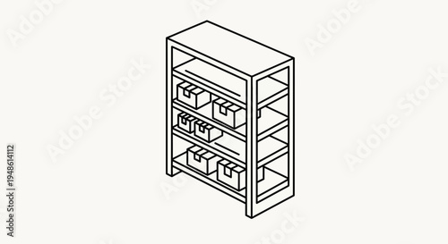Isometric illustration of a storage shelf with boxes, warehouse, logistics, delivery