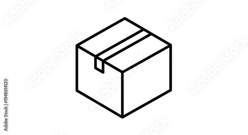 Isometric Line Art Icon of a Closed Cardboard Box, Shipping Package Symbol