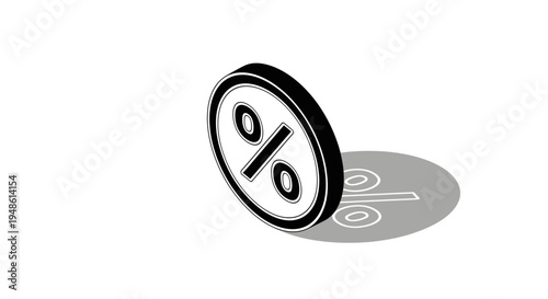 Isometric Percentage Sign Coin Icon, Discount and Sale Concept