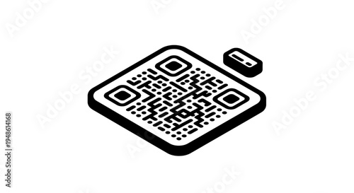 Isometric QR Code with Small Rectangular Tag, Digital Technology Concept