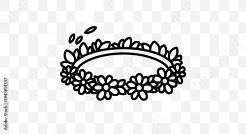 Hand-drawn Flower Crown Icon, Floral Wreath Outline, Bohemian Accessory, Vector Illustration