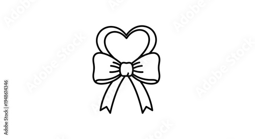 Hand-drawn heart shape with a bow, simple line art, romantic gift symbol