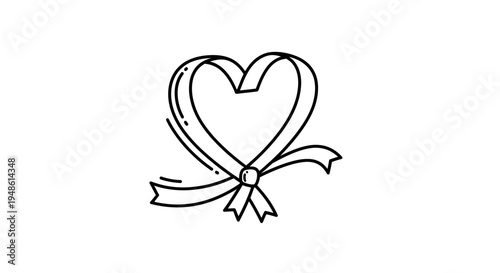 Hand-drawn Heart Ribbon Bow Icon - Love Symbol, Valentine's Day, Romantic Gift Decoration