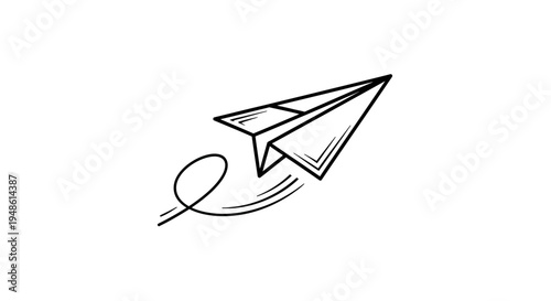 Hand-drawn paper airplane flying with a looping trail, representing creativity and travel.