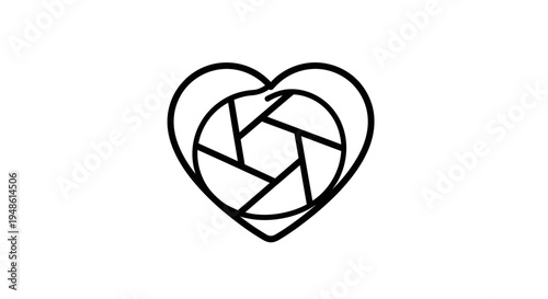 Heart Camera Lens Aperture Icon, Love Photography Symbol, Creative Art Design