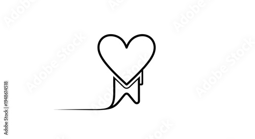 Heart Award Ribbon Icon, Love Symbol, Best Choice, Top Pick, Quality Stamp, Minimalist Line Art