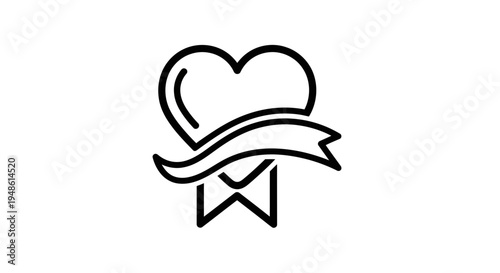 Heart Badge Icon with Ribbon, Love Symbol, Award Emblem, Valentine's Day Vector