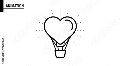 Heart Hot Air Balloon Animation Icon, Love Travel Concept