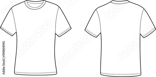 Blank white t shirt front back outline fashion template flat vector
