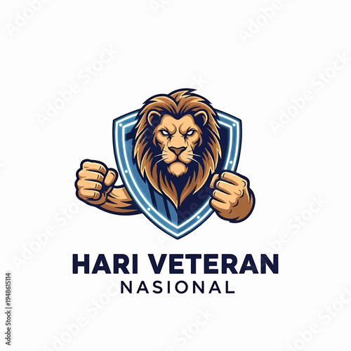 Lion shield logo with fists for Hari Veteran Nasional