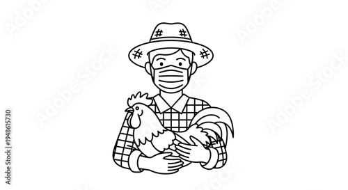 Farmer Wearing Mask Holding Chicken, Rural Life During Pandemic, Farm Animal Care