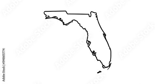 Florida State Outline Map - Simple Black and White Vector Graphic